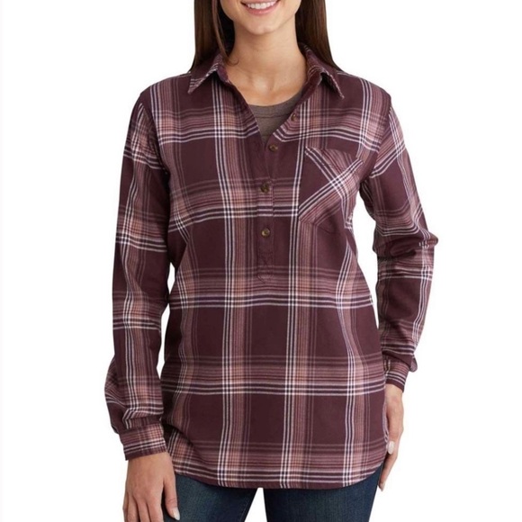 Carhartt Farwell Flannel Half Button Down Shirt Blue Red White Medium - Picture 13 of 13